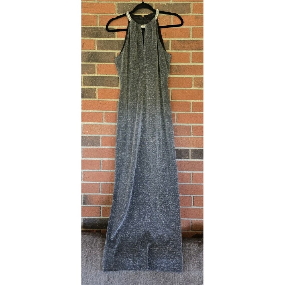 Vintage Alex Evening Dress 6 Long Formal Gown Liquid Silver Metallic Y2K Sparkle